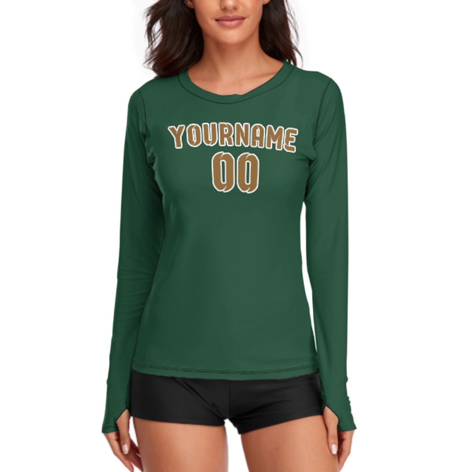 Maßgeschneidertes Moosgrün Khaki Damen Langarmshirt