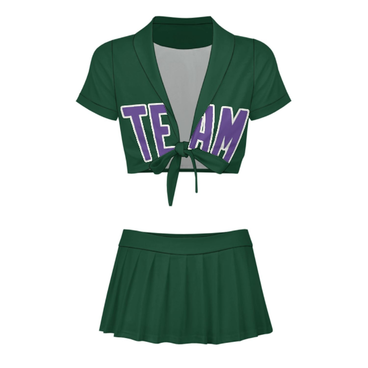 Completo da cheerleader personalizzato color verde muschio e lavanda