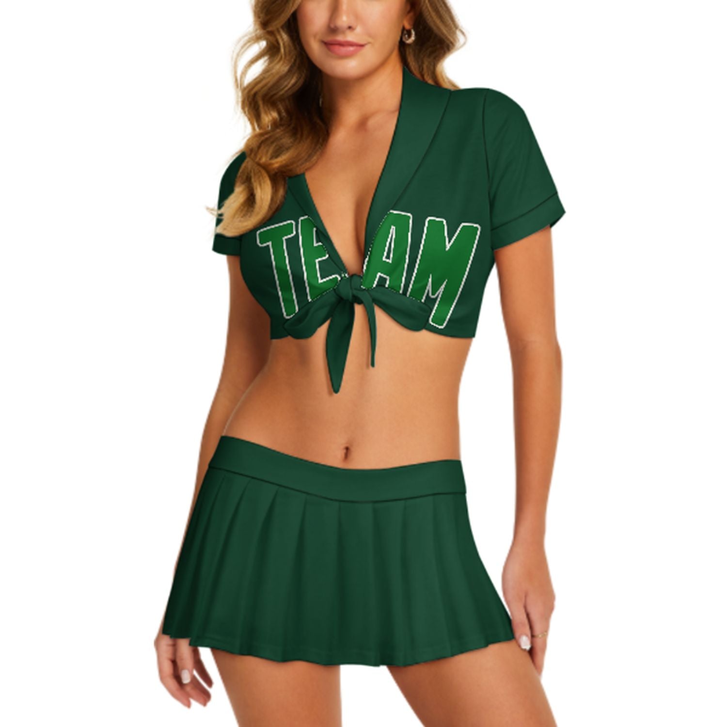 Completo da cheerleader personalizzato verde muschio e verde smeraldo