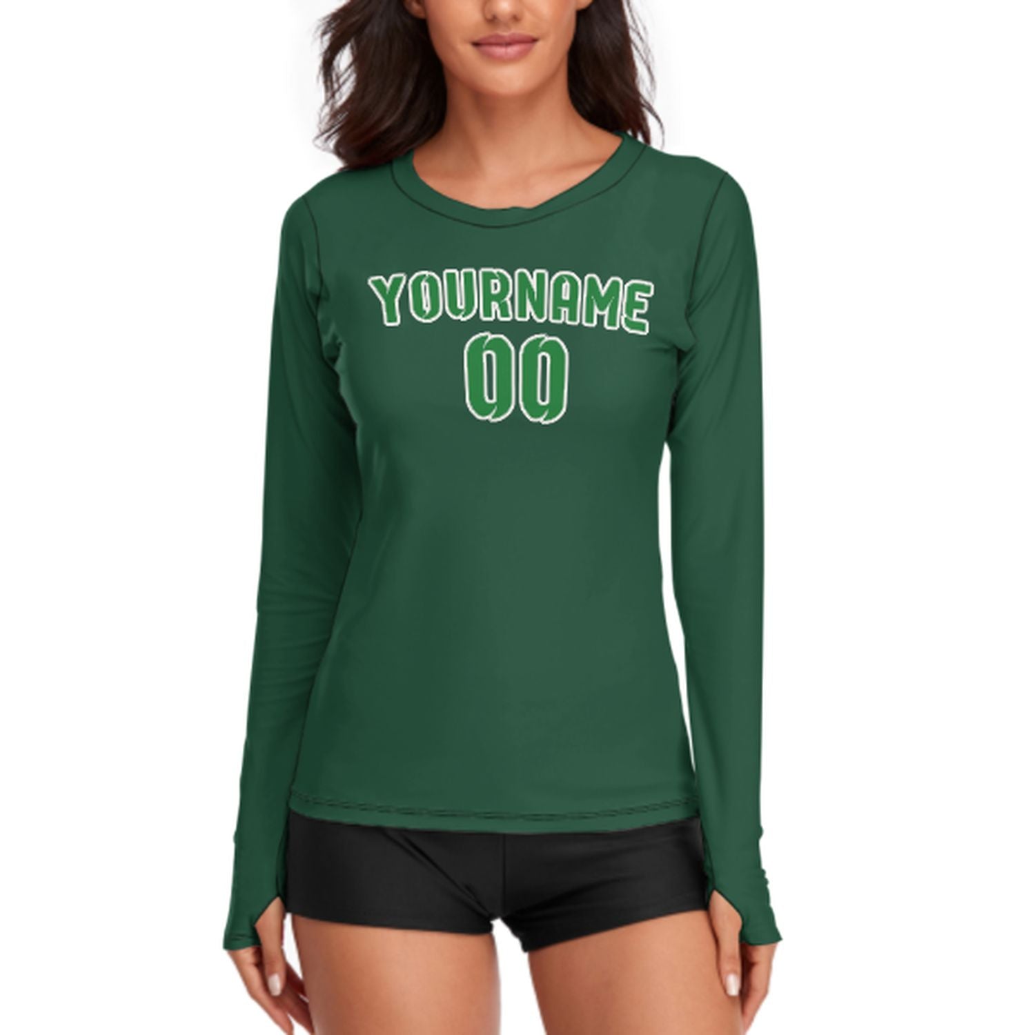 Maßgeschneidertes Moosgrün Smaragdgrün Damen Langarmshirt