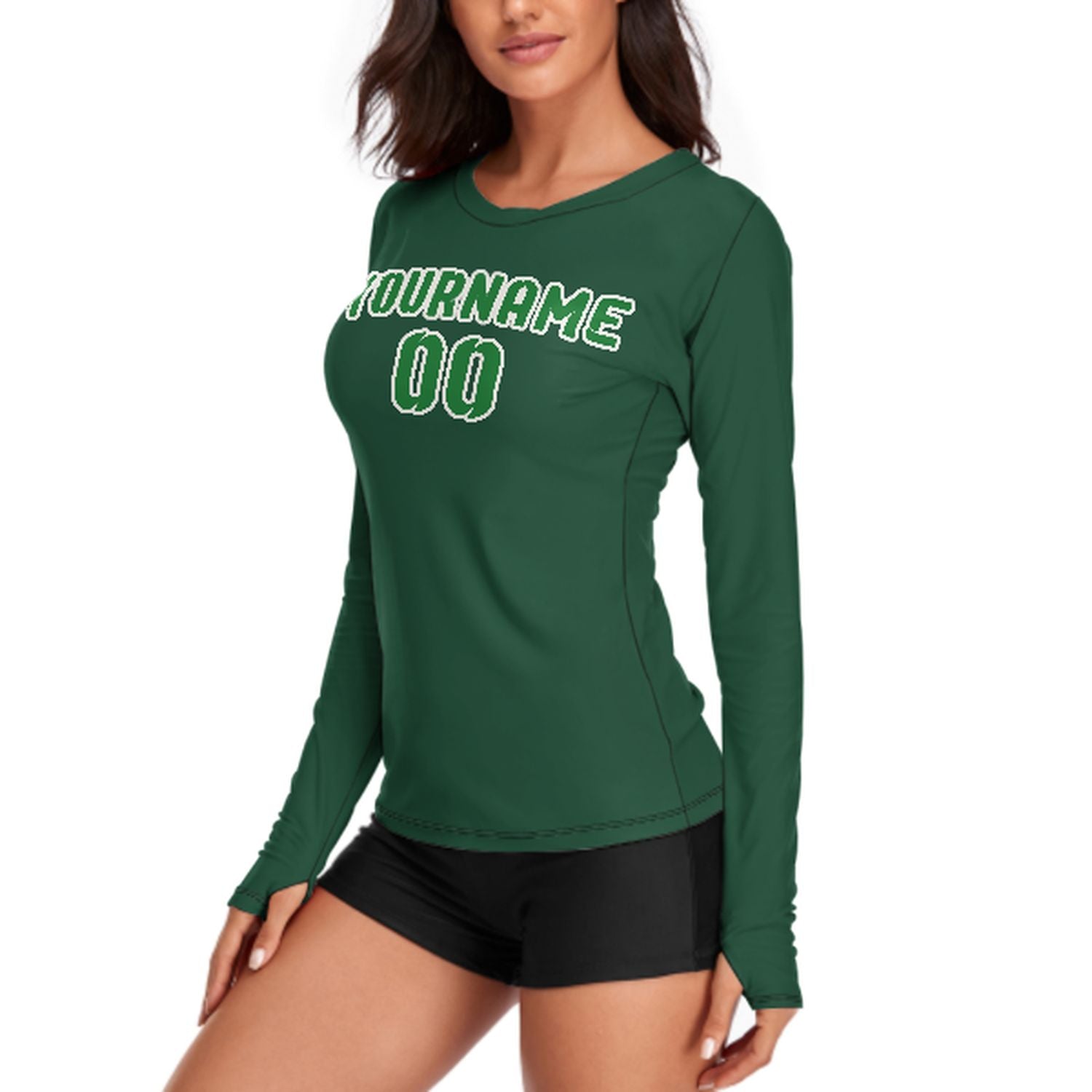 Maßgeschneidertes Moosgrün Smaragdgrün Damen Langarmshirt