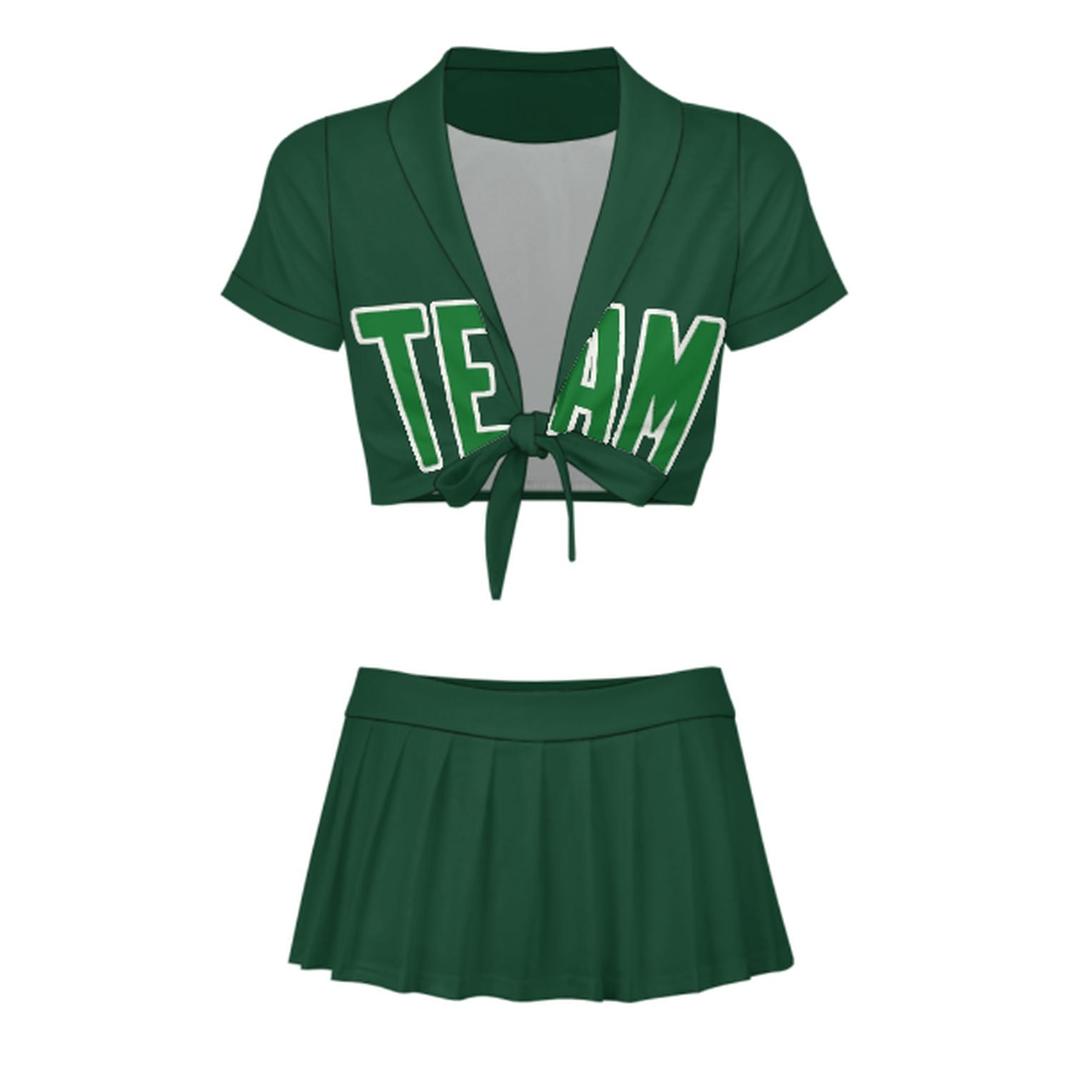 Completo da cheerleader personalizzato verde muschio e verde smeraldo