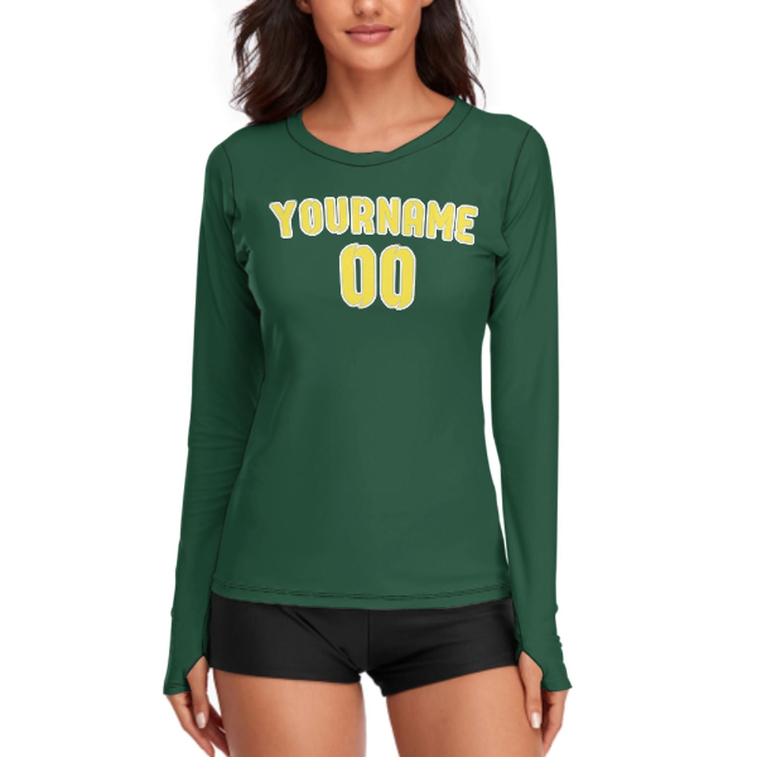Maßgeschneidertes Moosgrün Blassgelb Damen Langarmshirt