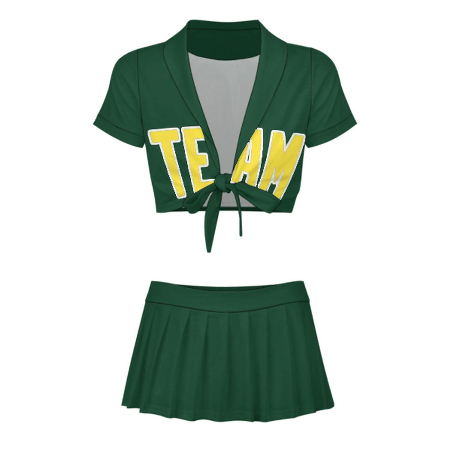Completo da cheerleader personalizzato verde muschio e giallo pallido