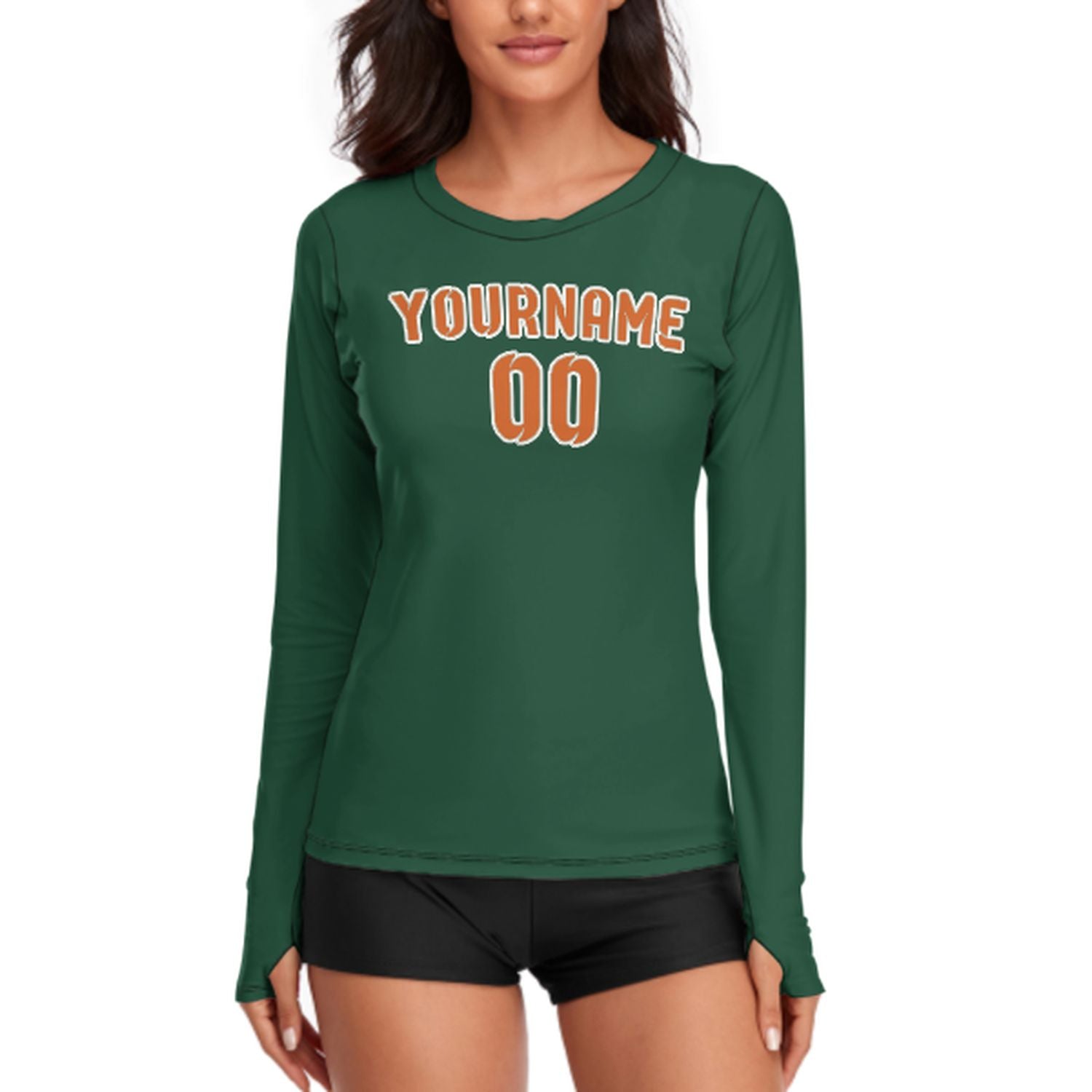 Maßgeschneidertes Moosgrün Orange Damen Langarmshirt