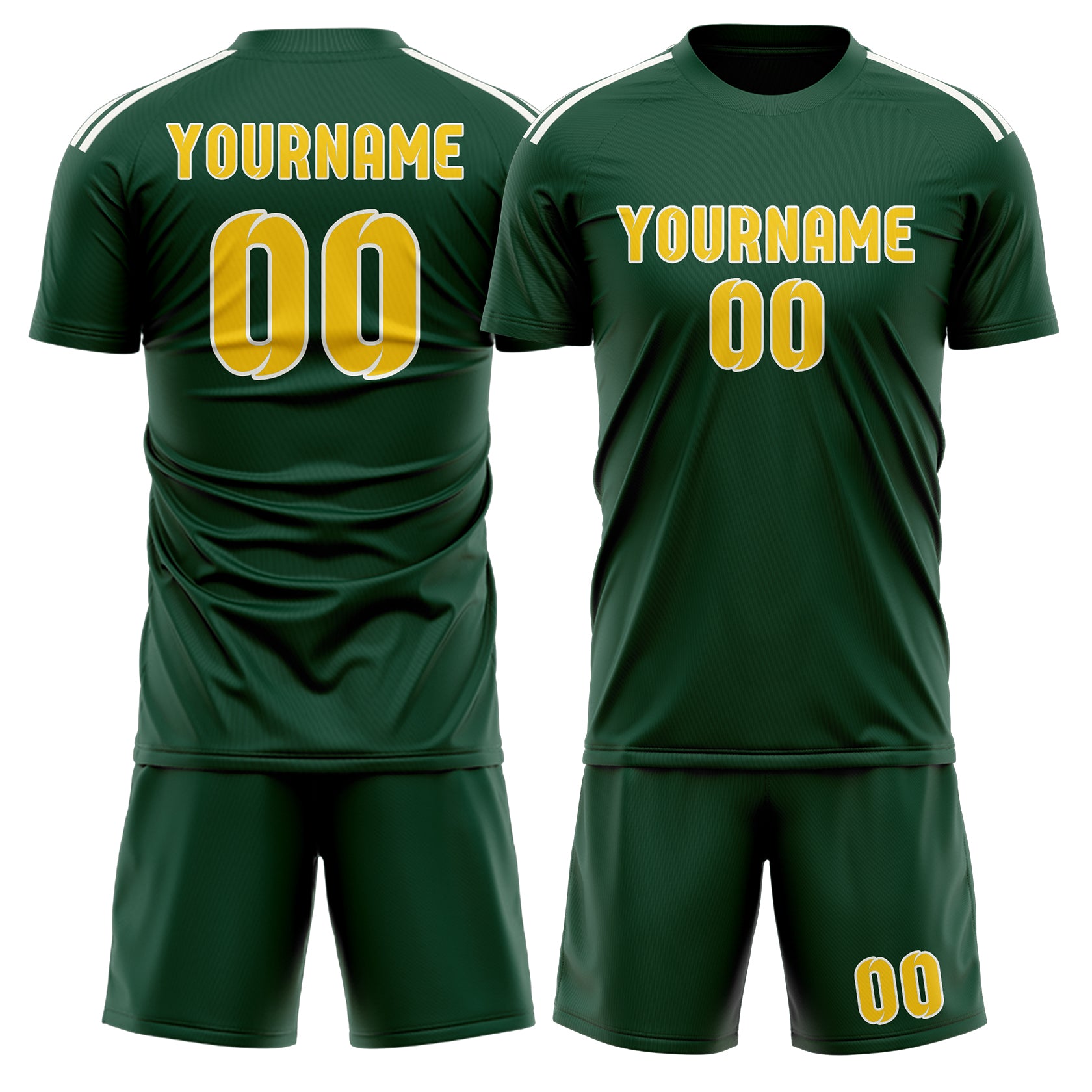Maßgeschneidertes Professionelles Moosgrün Gold Fußballtrikot-Set