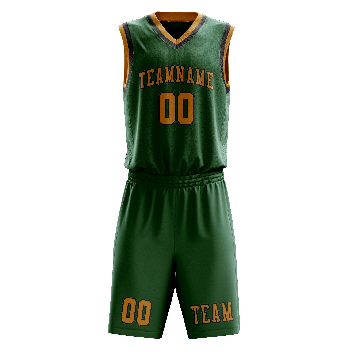 Benutzerdefiniertes Professionelles Moosgrün Gelb Basketballtrikot-Set