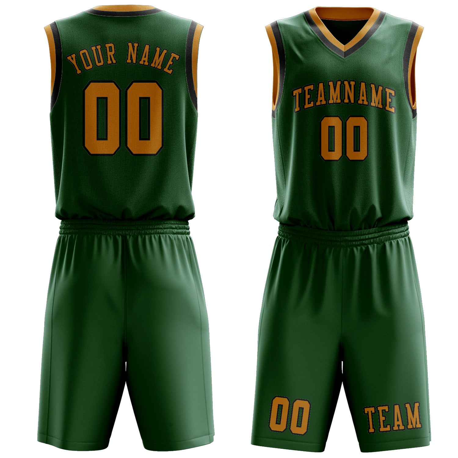 Benutzerdefiniertes Professionelles Moosgrün Gelb Basketballtrikot-Set