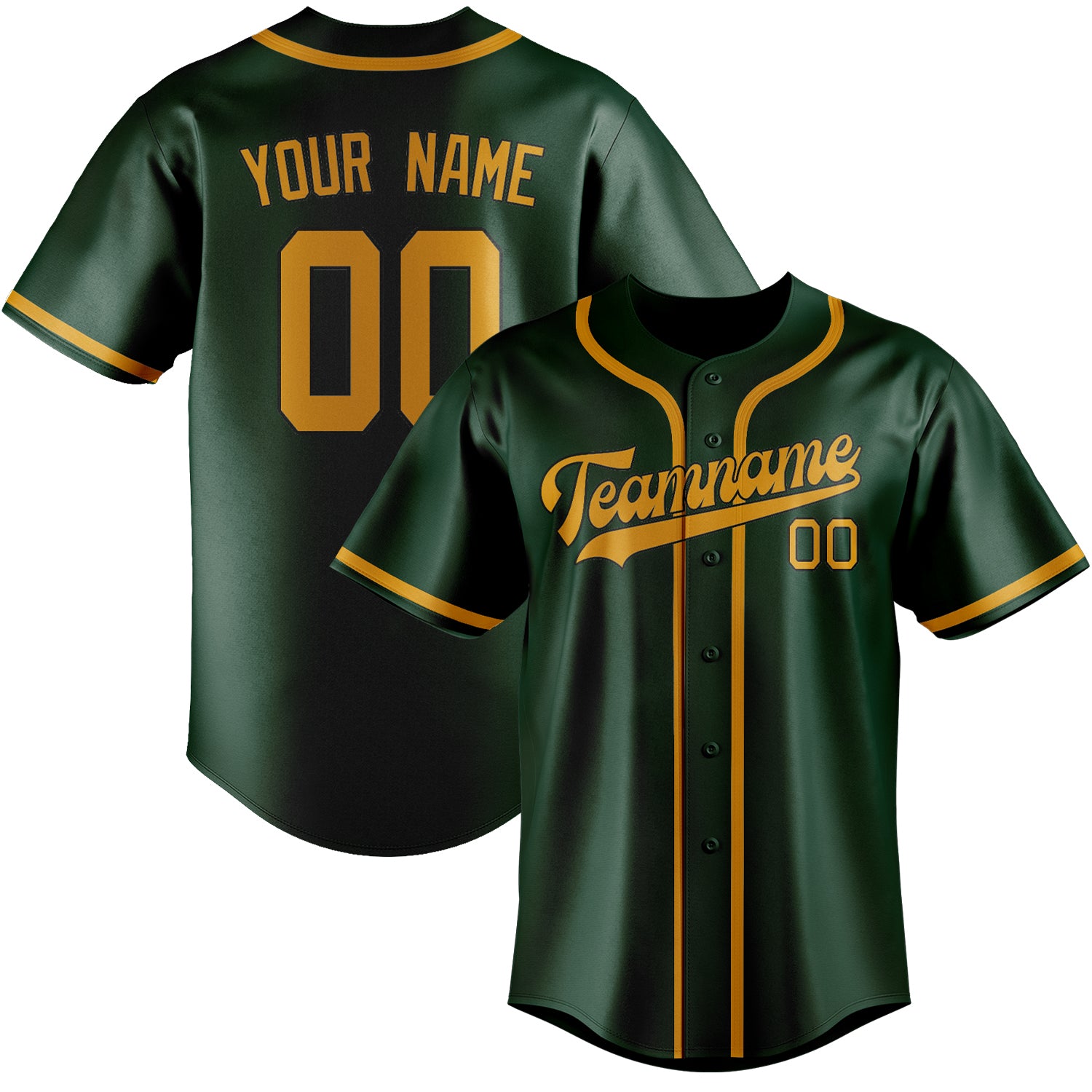 Benutzerdefiniertes Professionelles Moosgrün Gelb Baseballtrikot