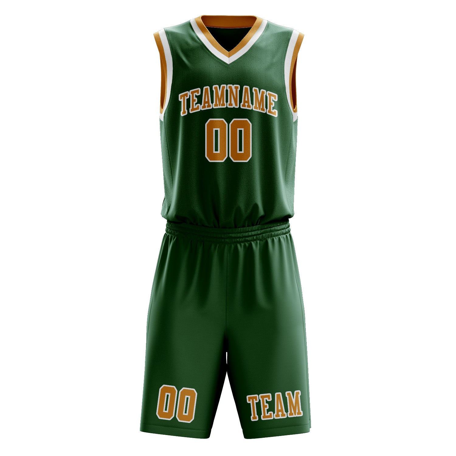 Benutzerdefiniertes Professionelles Moosgrün Gelb Basketballtrikot-Set