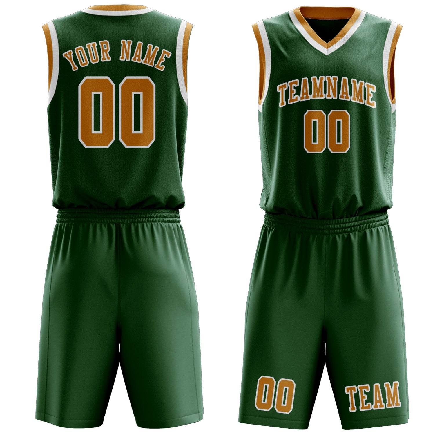 Benutzerdefiniertes Professionelles Moosgrün Gelb Basketballtrikot-Set