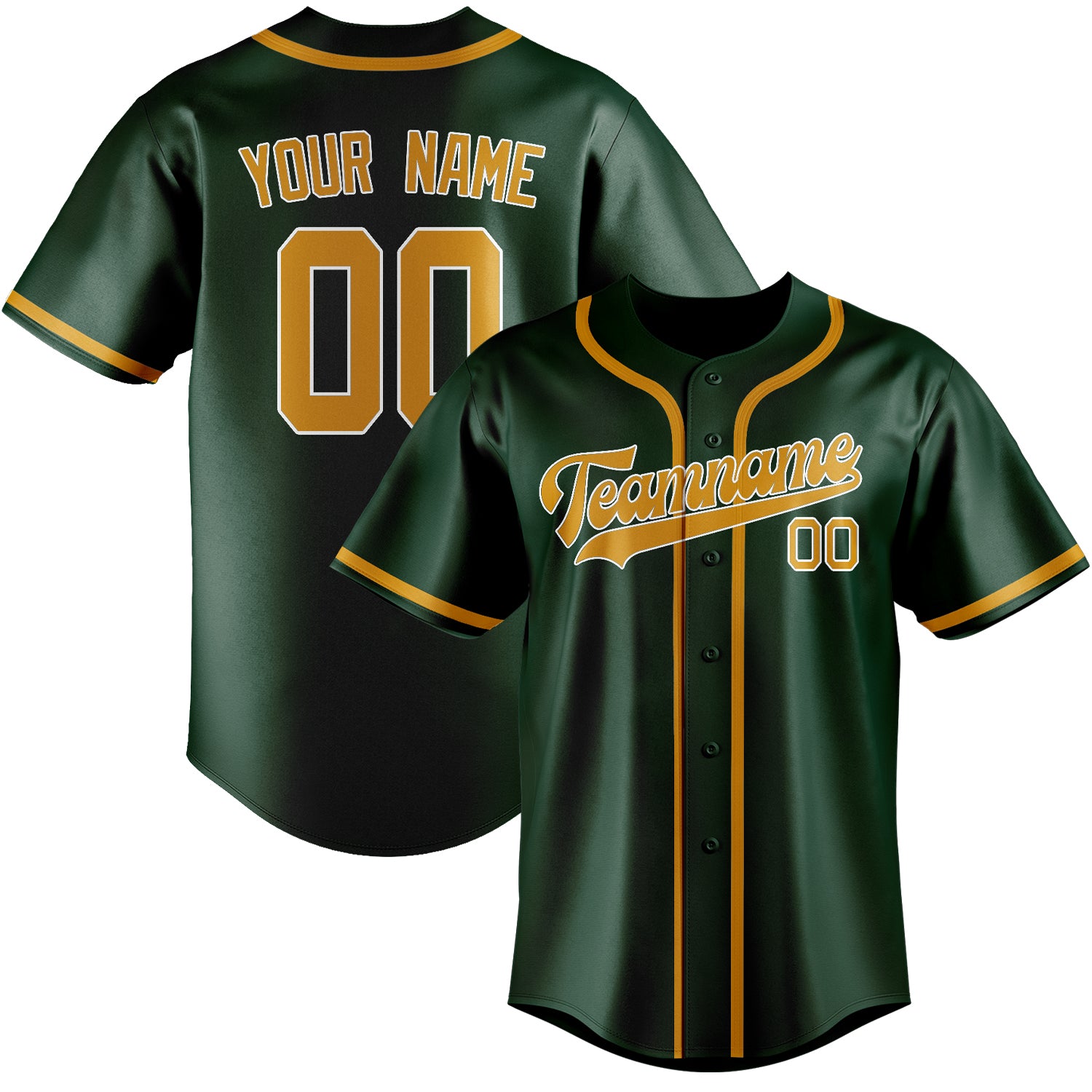 Benutzerdefiniertes Professionelles Moosgrün Gelb Baseballtrikot