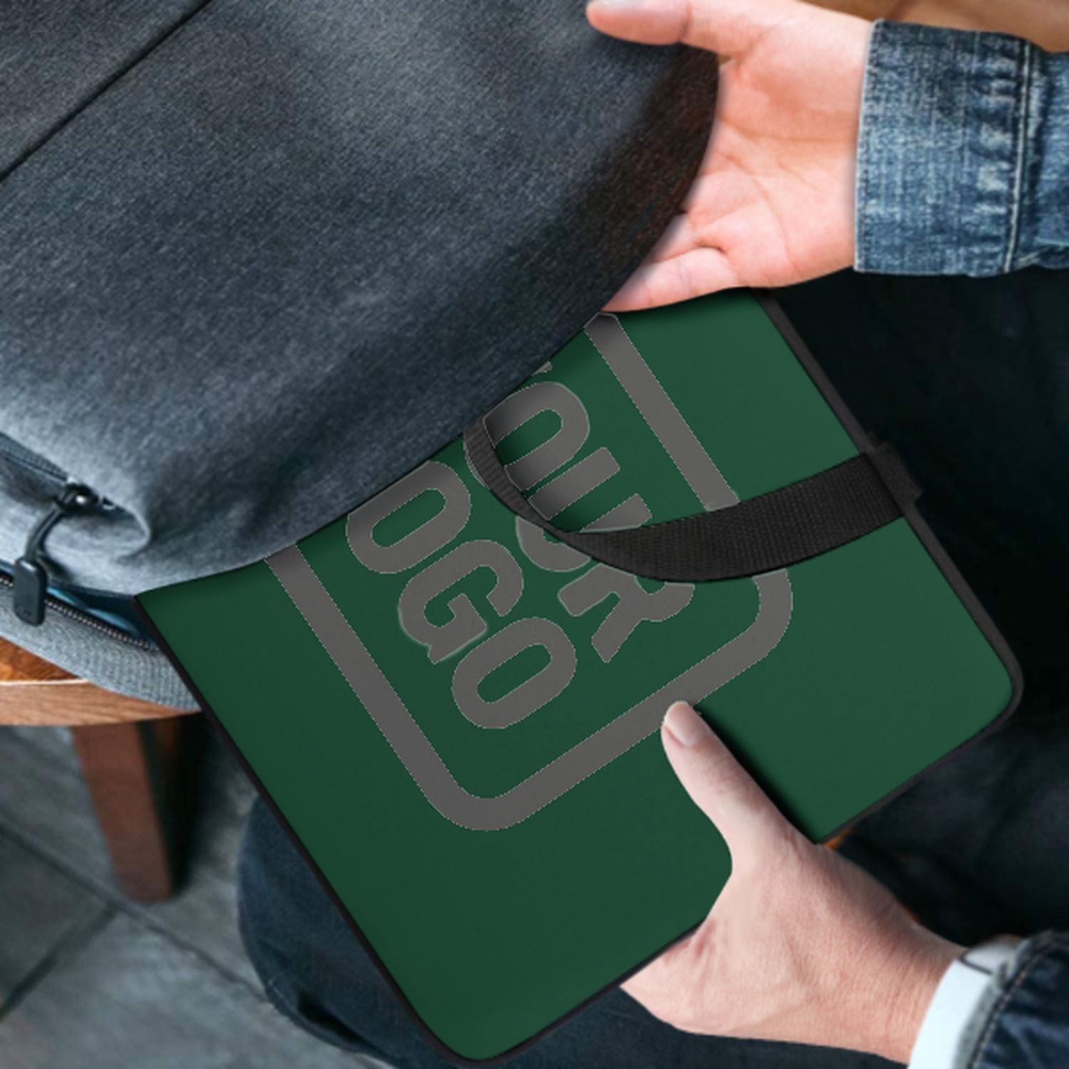 Bolsa portátil gris oscuro de color verde musgo a medida