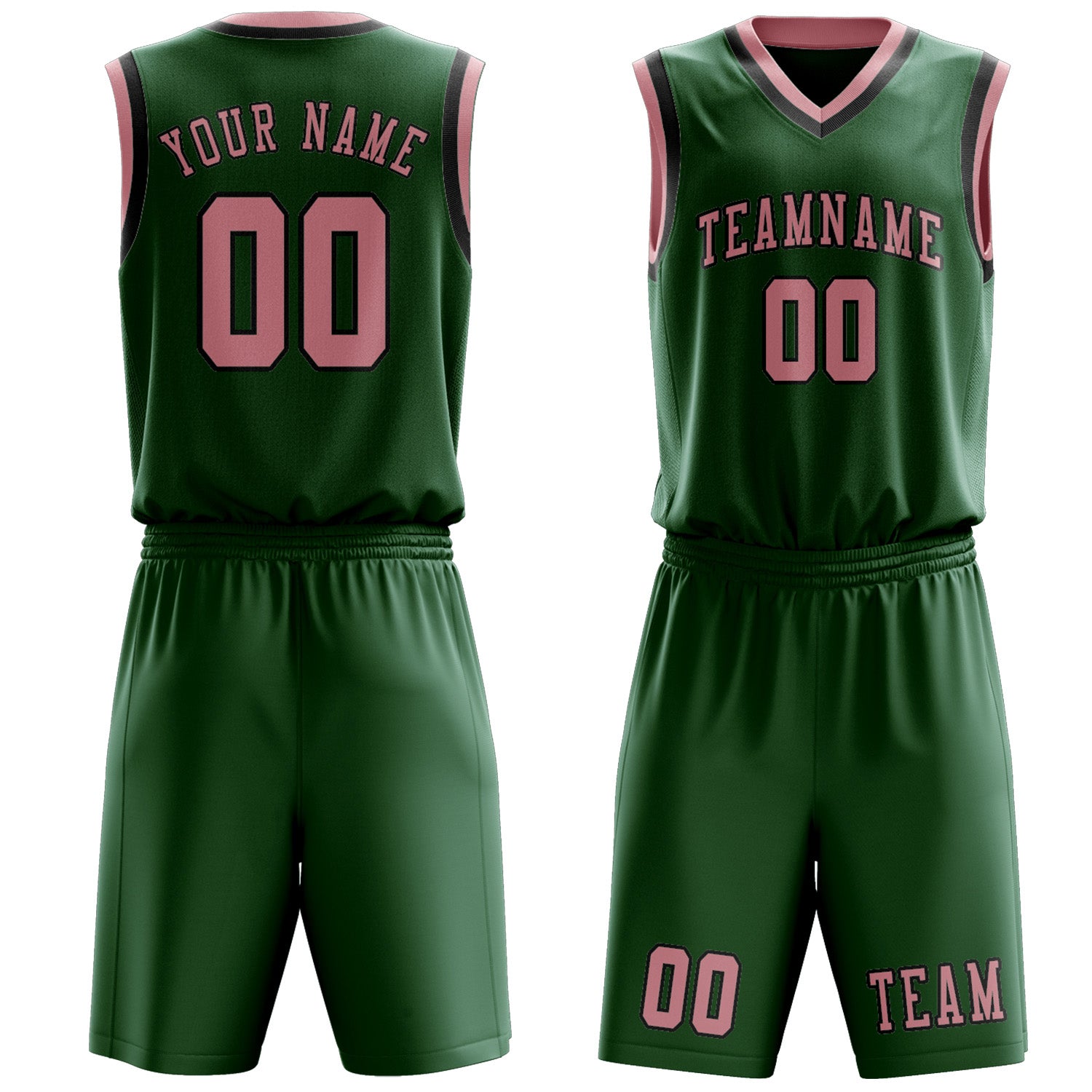 Benutzerdefiniertes Professionelles Moosgrün Rosa Basketballtrikot-Set