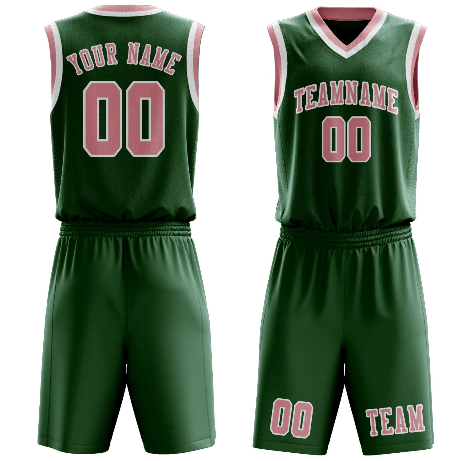 Benutzerdefiniertes Professionelles Moosgrün Rosa Basketballtrikot-Set
