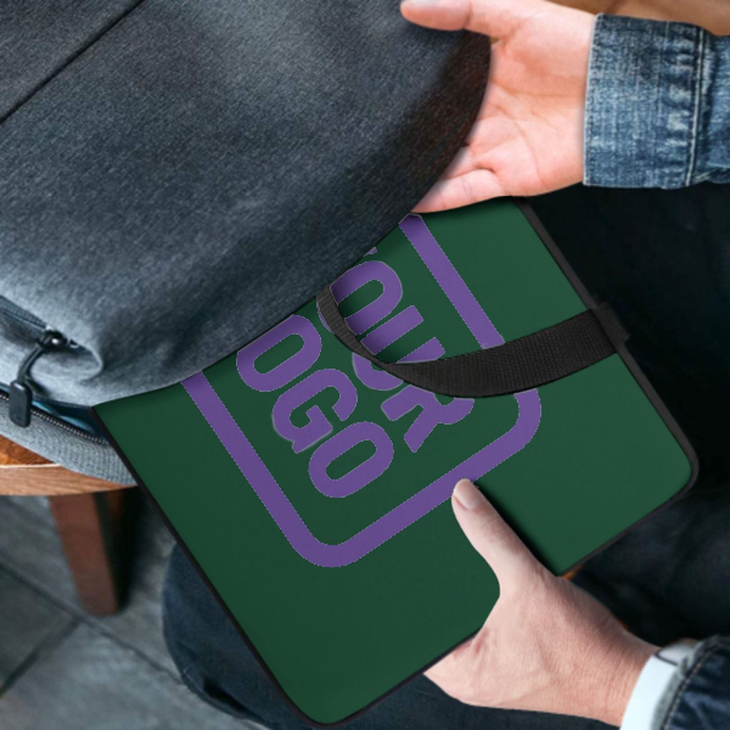 Bolsa para computadora portátil de color verde morado de color verde hecho a medida