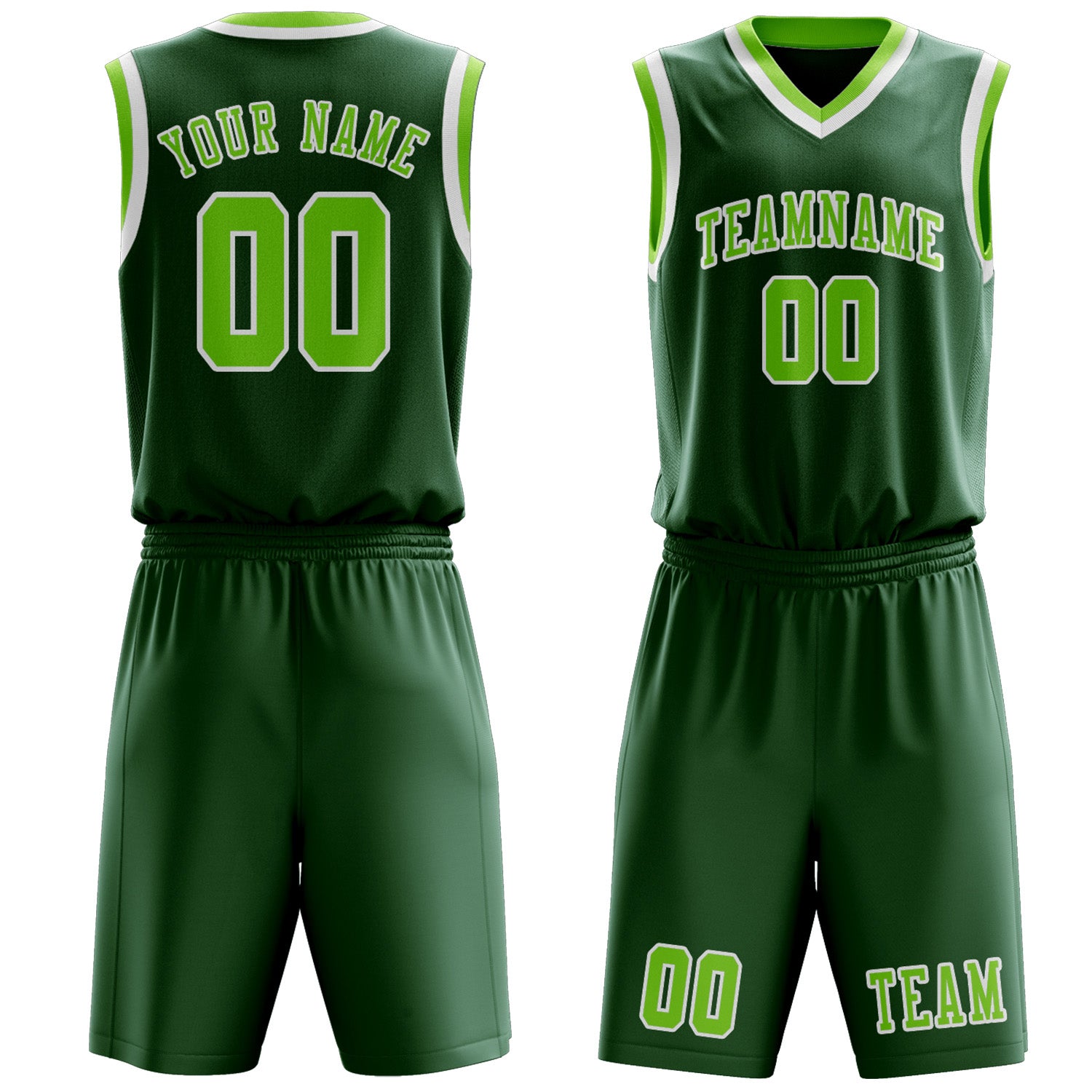 Benutzerdefiniertes Professionelles Moosgrün Smaragdgrün Basketballtrikot-Set