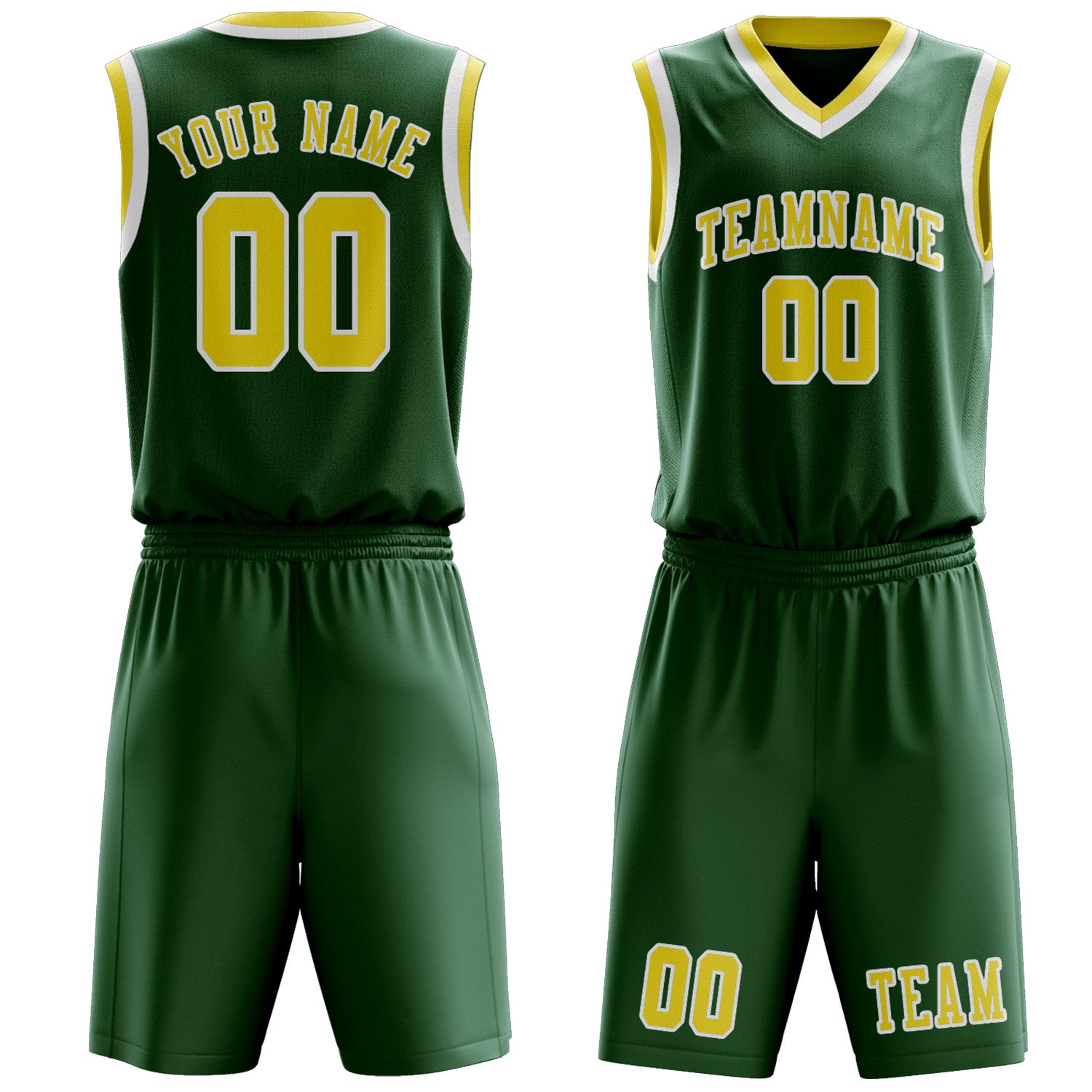 Benutzerdefiniertes Professionelles Moosgrün Blassgelb Basketballtrikot-Set