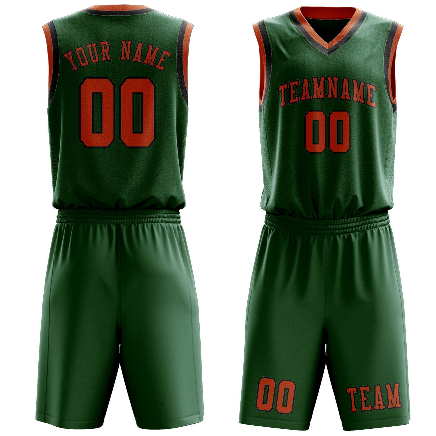 Benutzerdefiniertes Professionelles Moosgrün Orange Basketballtrikot-Set