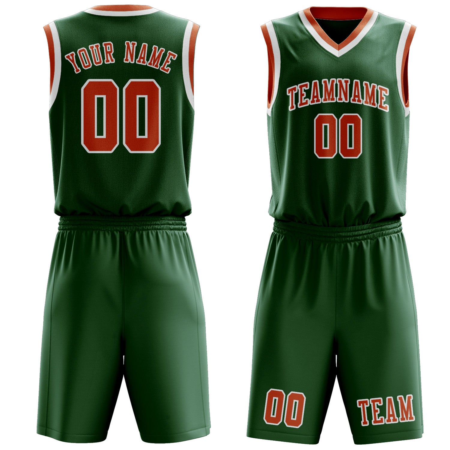 Benutzerdefiniertes Professionelles Moosgrün Orange Basketballtrikot-Set