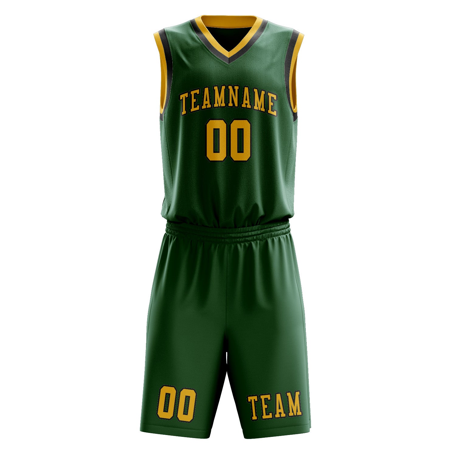 Benutzerdefiniertes Professionelles Moosgrün Gold Basketballtrikot-Set