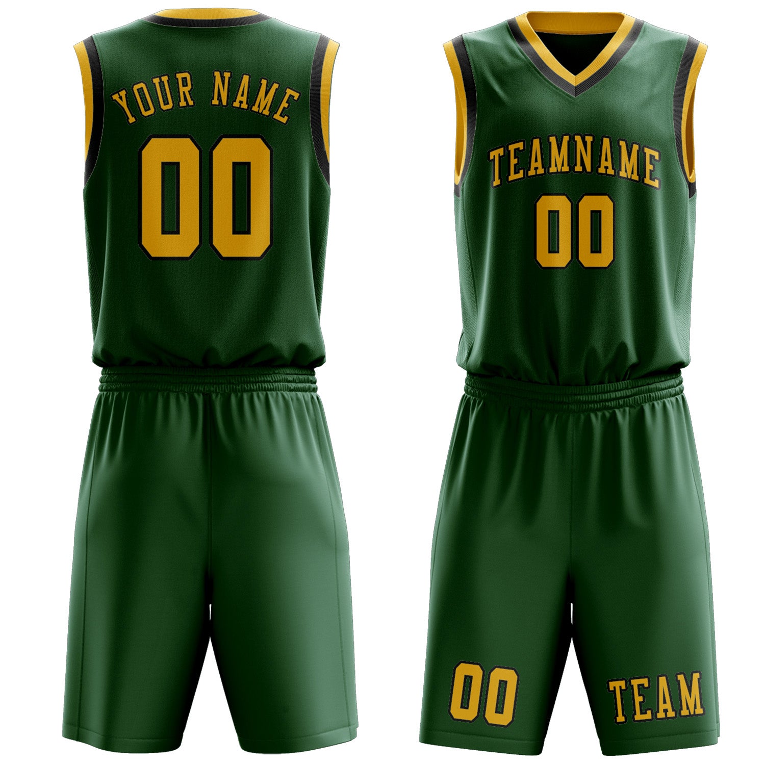 Benutzerdefiniertes Professionelles Moosgrün Gold Basketballtrikot-Set