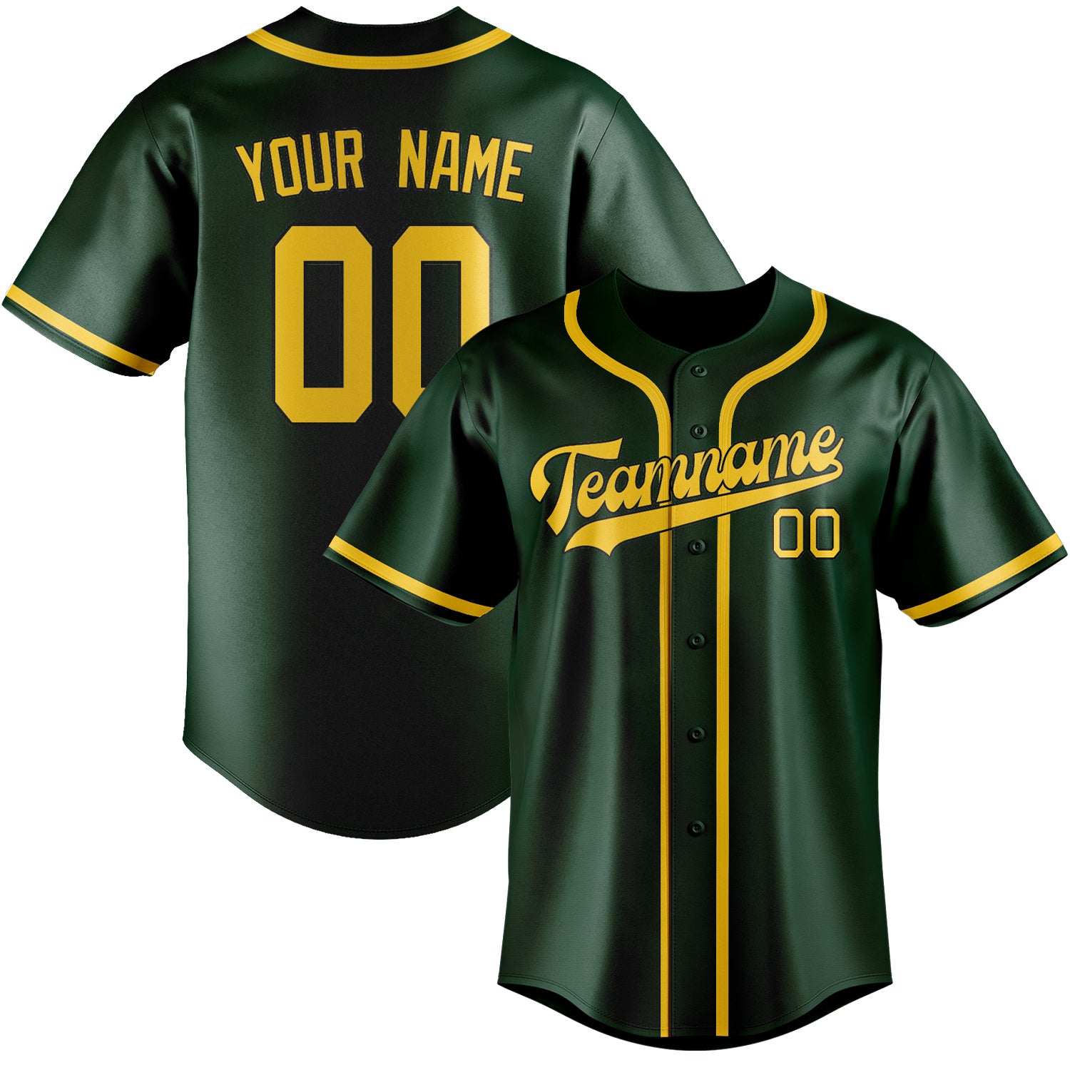 Benutzerdefiniertes Professionelles Moosgrün Gold Baseballtrikot