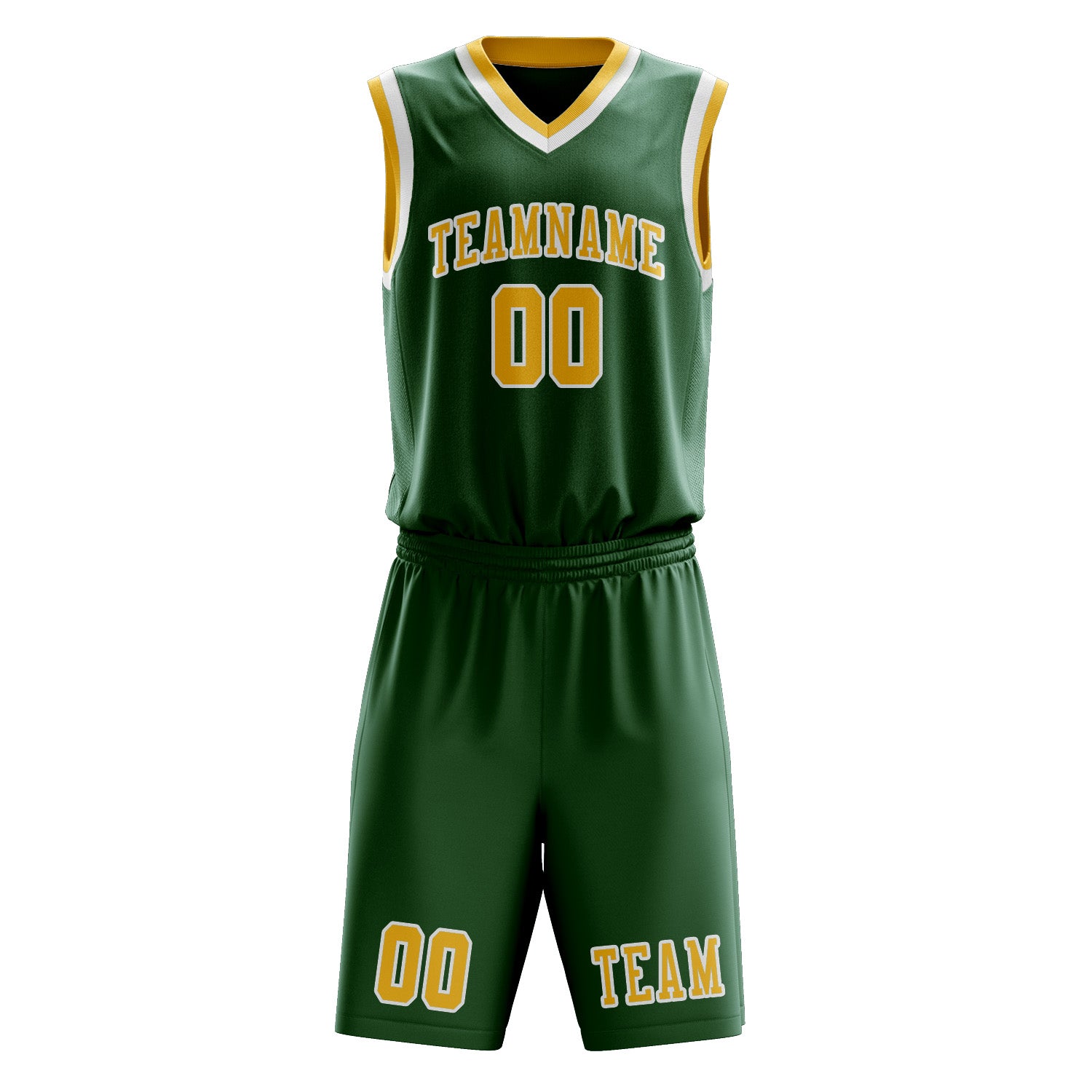 Benutzerdefiniertes Professionelles Moosgrün Gold Basketballtrikot-Set