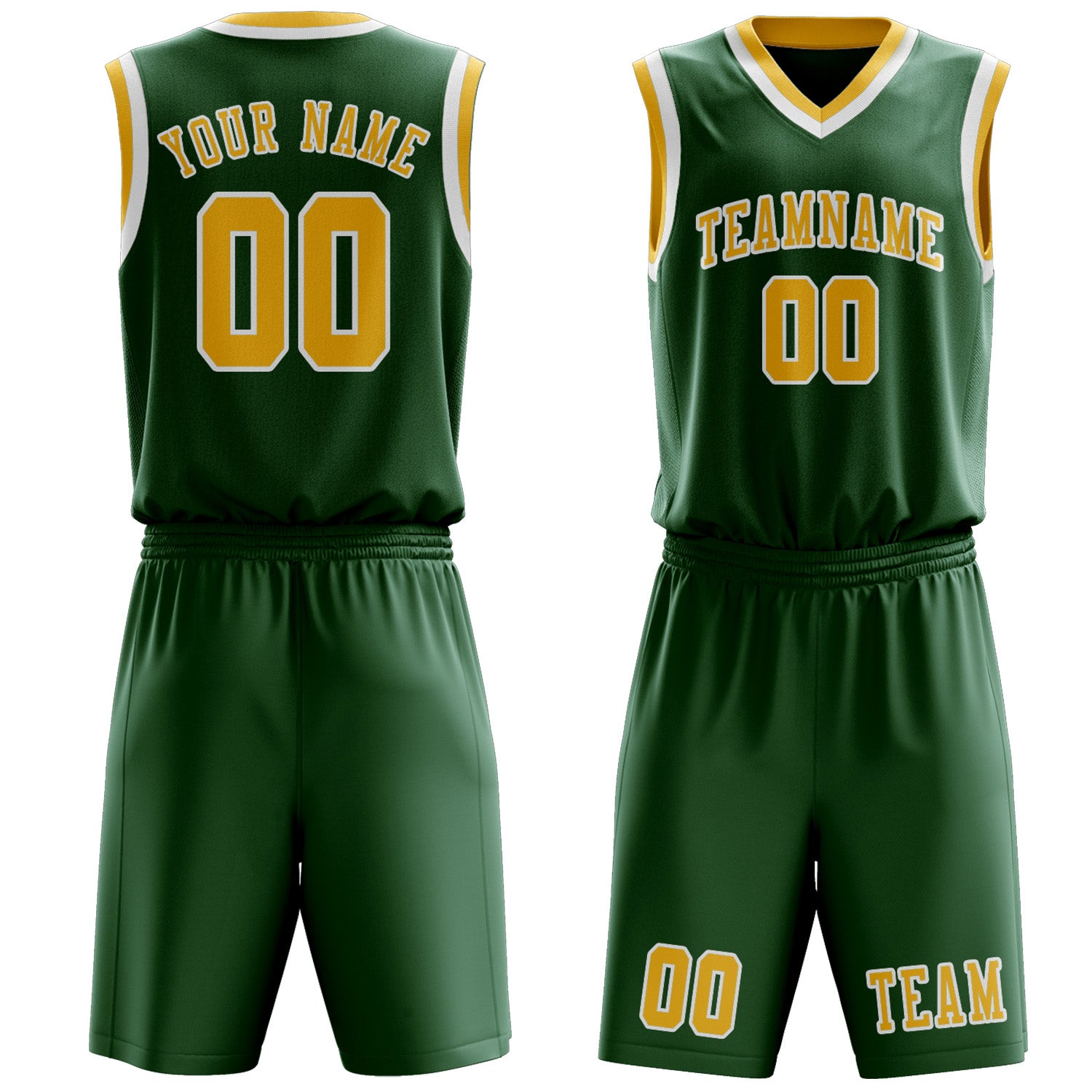 Benutzerdefiniertes Professionelles Moosgrün Gold Basketballtrikot-Set