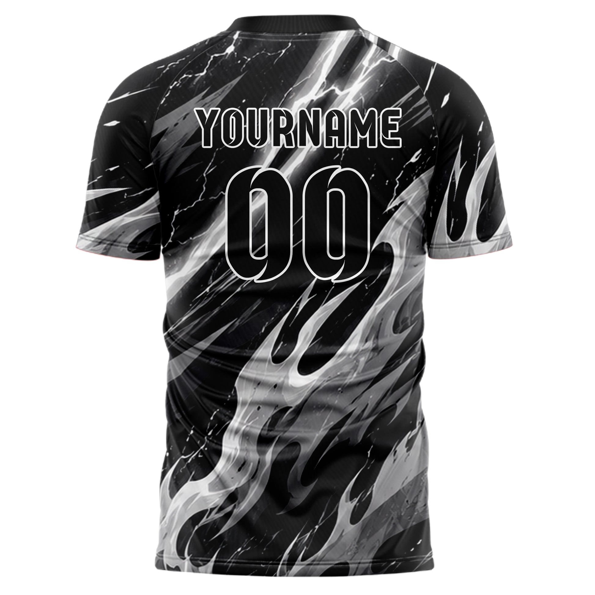 Schwarz klassisches Flammen Blitz Flame Lightning Mix Design 05-0030 individuelles Fußballtrikot back