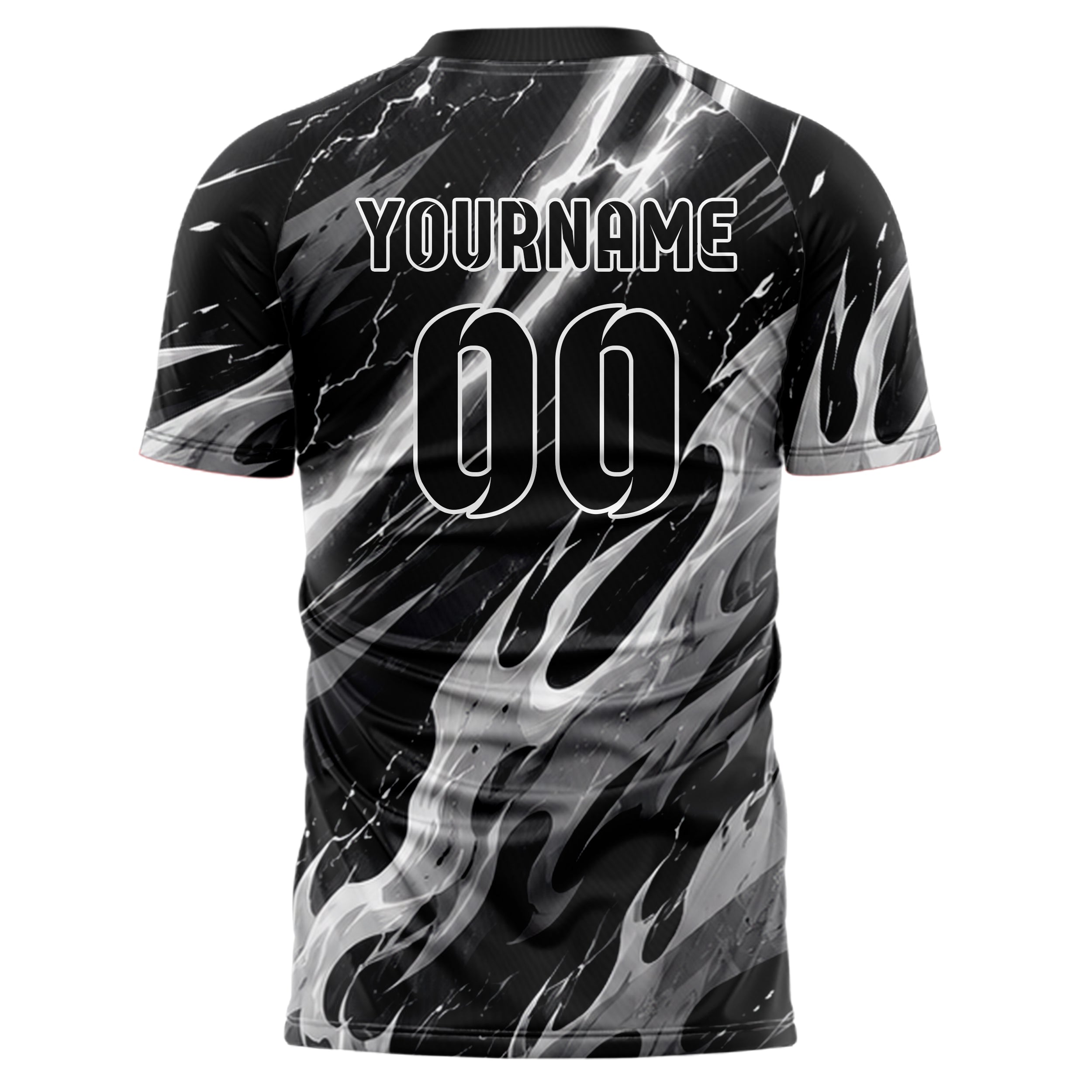 Schwarz klassisches Flammen Blitz Flame Lightning Mix Design 05-0030 individuelles Fußballtrikot back