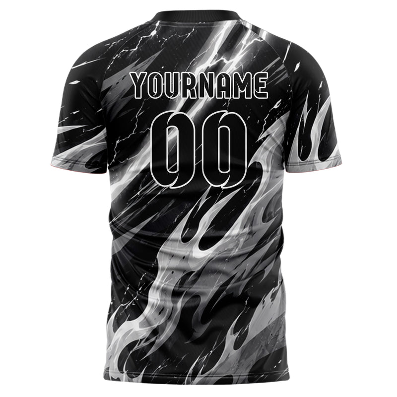 Schwarz klassisches Flammen Blitz Flame Lightning Mix Design 05-0030 individuelles Fußballtrikot back