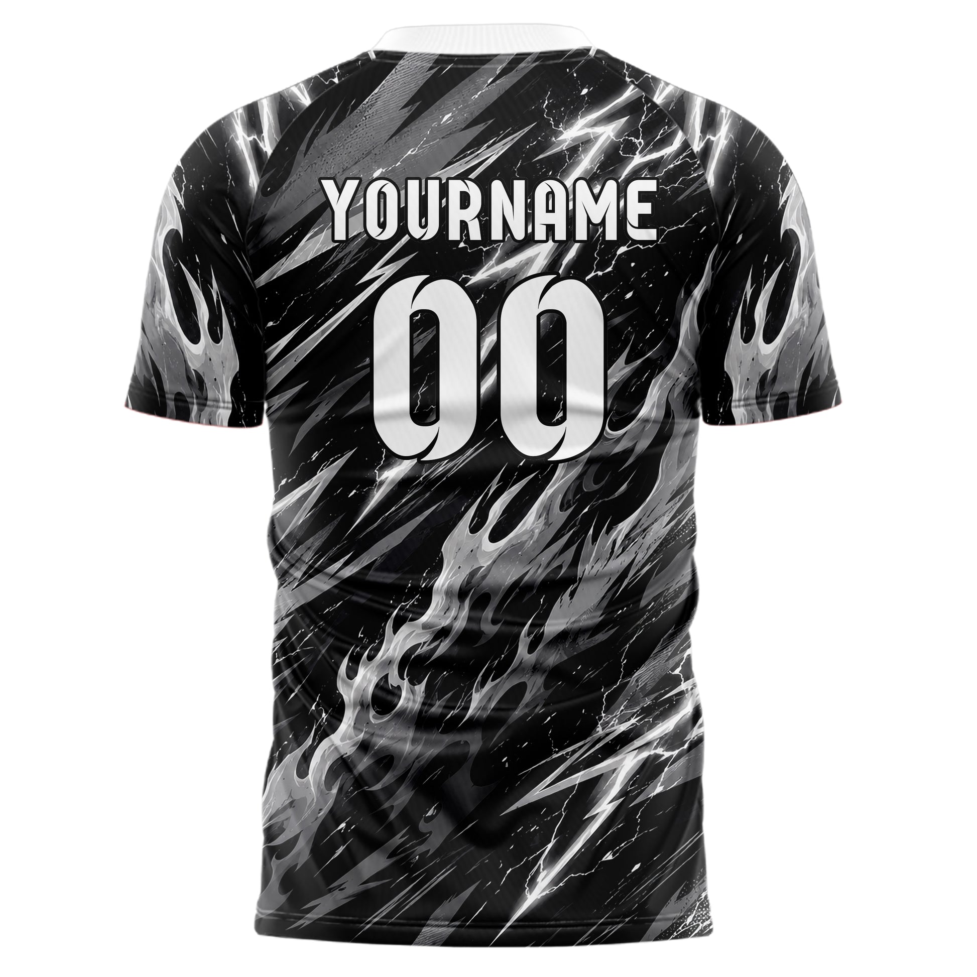 Schwarz klassisches Flammen Blitz Flame Lightning Mix Design 05-0030 individuelles Fußballtrikot front