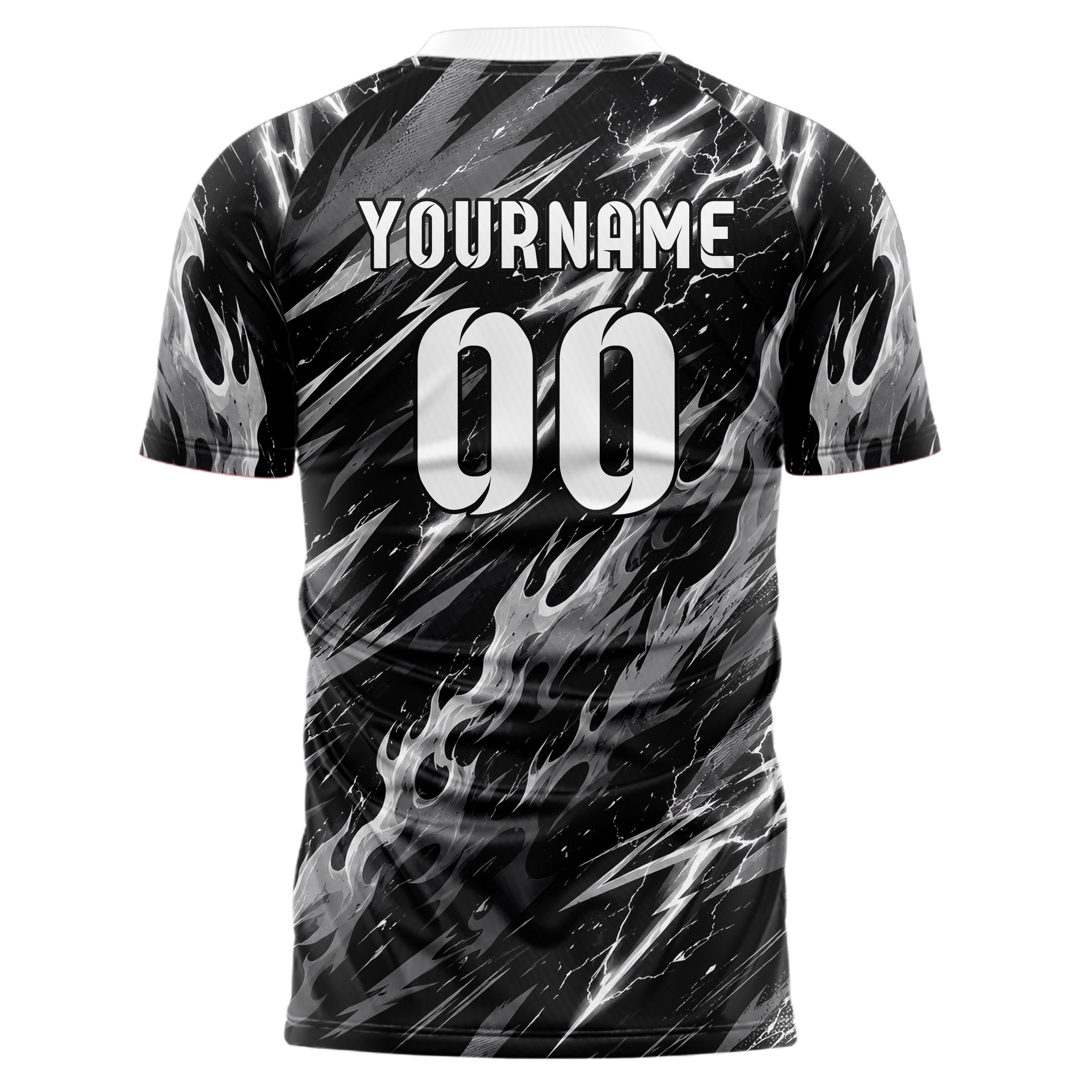 Schwarz klassisches Flammen Blitz Flame Lightning Mix Design 05-0030 individuelles Fußballtrikot front