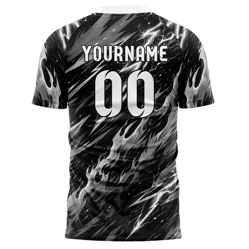 Schwarz klassisches Flammen Blitz Flame Lightning Mix Design 05-0030 individuelles Fußballtrikot front
