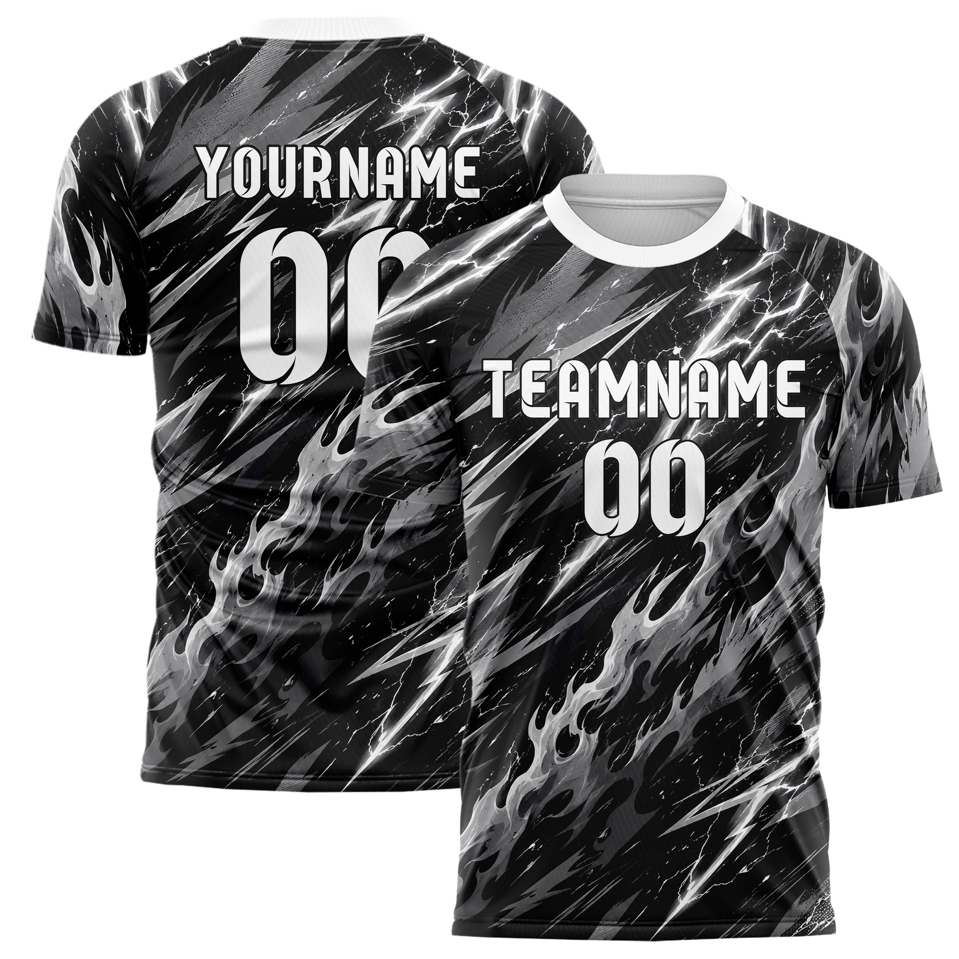 Schwarz klassisches Flammen Blitz Flame Lightning Mix Design 05-0030 individuelles Fußballtrikot main