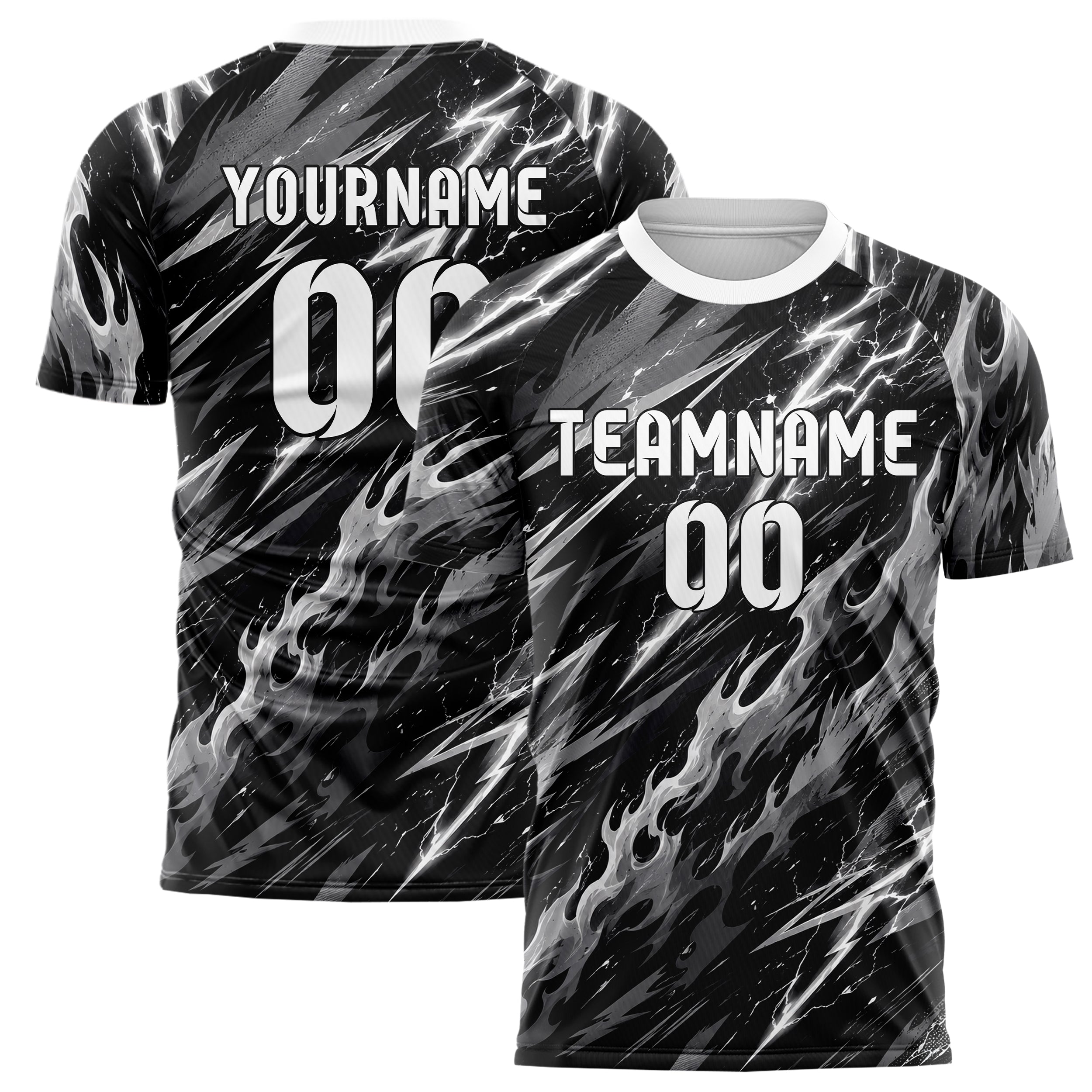 Schwarz klassisches Flammen Blitz Flame Lightning Mix Design 05-0030 individuelles Fußballtrikot main