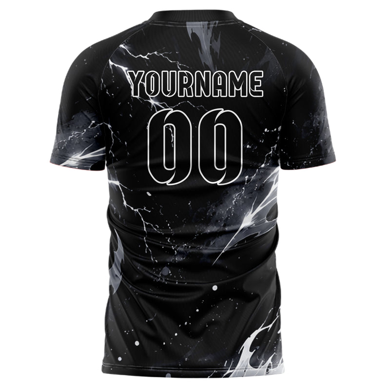 Schwarz klassisches Flammen Blitz Flame Lightning Mix Design 05-0084 individuelles Fußballtrikot back