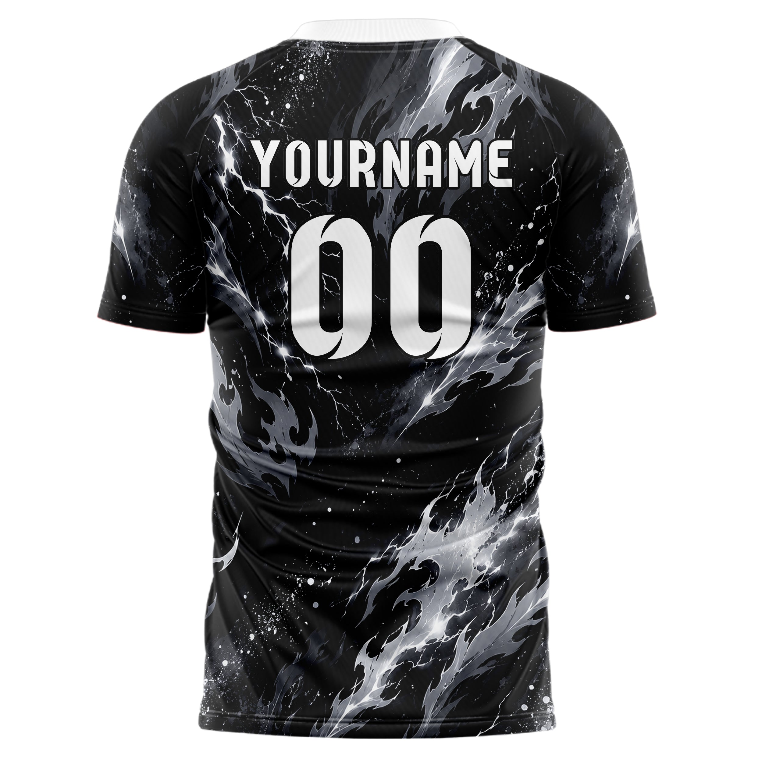 Schwarz klassisches Flammen Blitz Flame Lightning Mix Design 05-0084 individuelles Fußballtrikot front