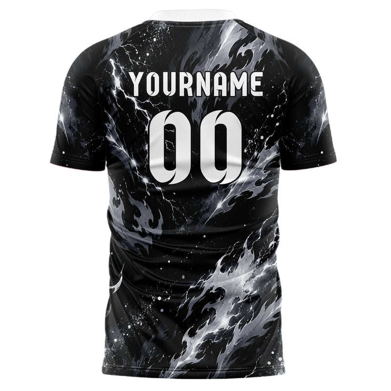 Schwarz klassisches Flammen Blitz Flame Lightning Mix Design 05-0084 individuelles Fußballtrikot front