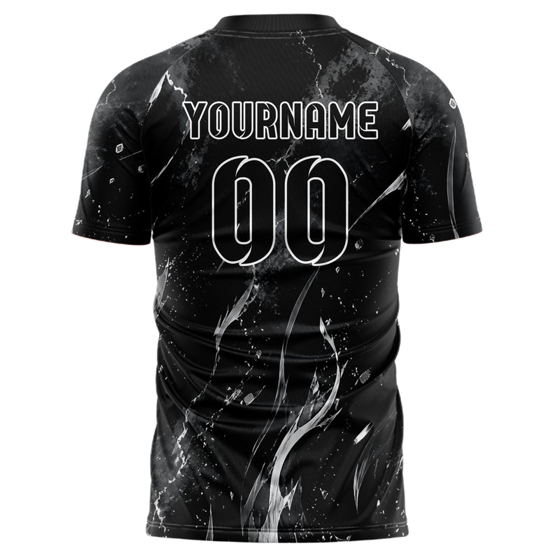 Schwarz klassisches Flammen Blitz aufsteigende Flammen Design 05-0003 individuelles Fußballtrikot back