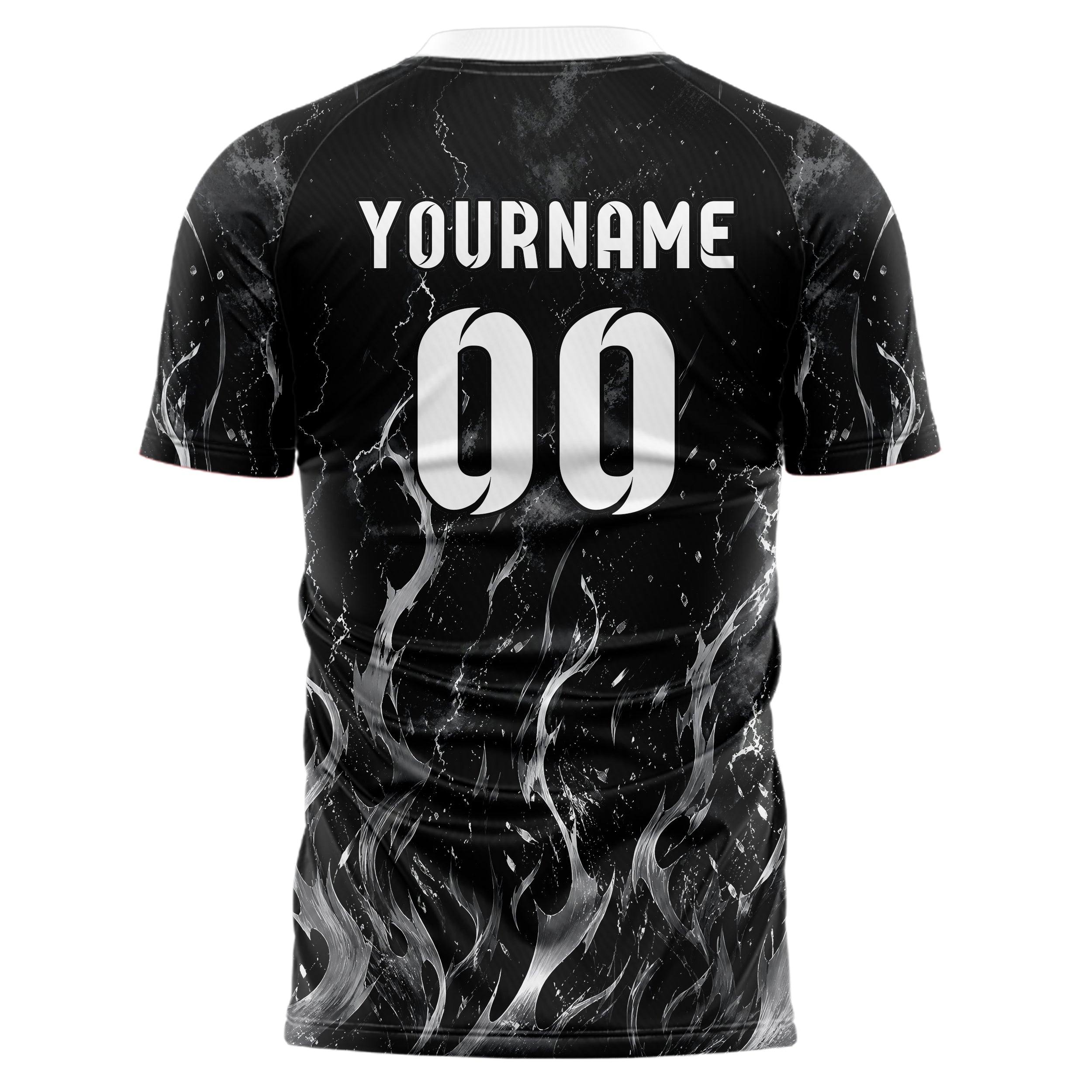 Schwarz klassisches Flammen Blitz aufsteigende Flammen Design 05-0003 individuelles Fußballtrikot front