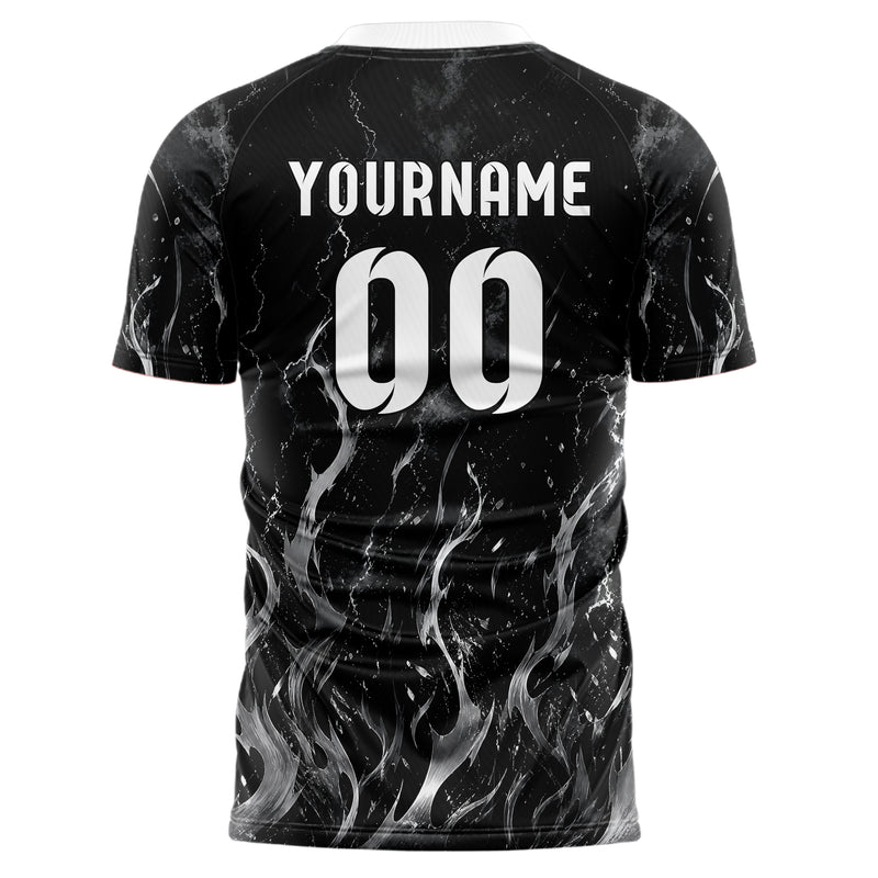 Schwarz klassisches Flammen Blitz aufsteigende Flammen Design 05-0003 individuelles Fußballtrikot front