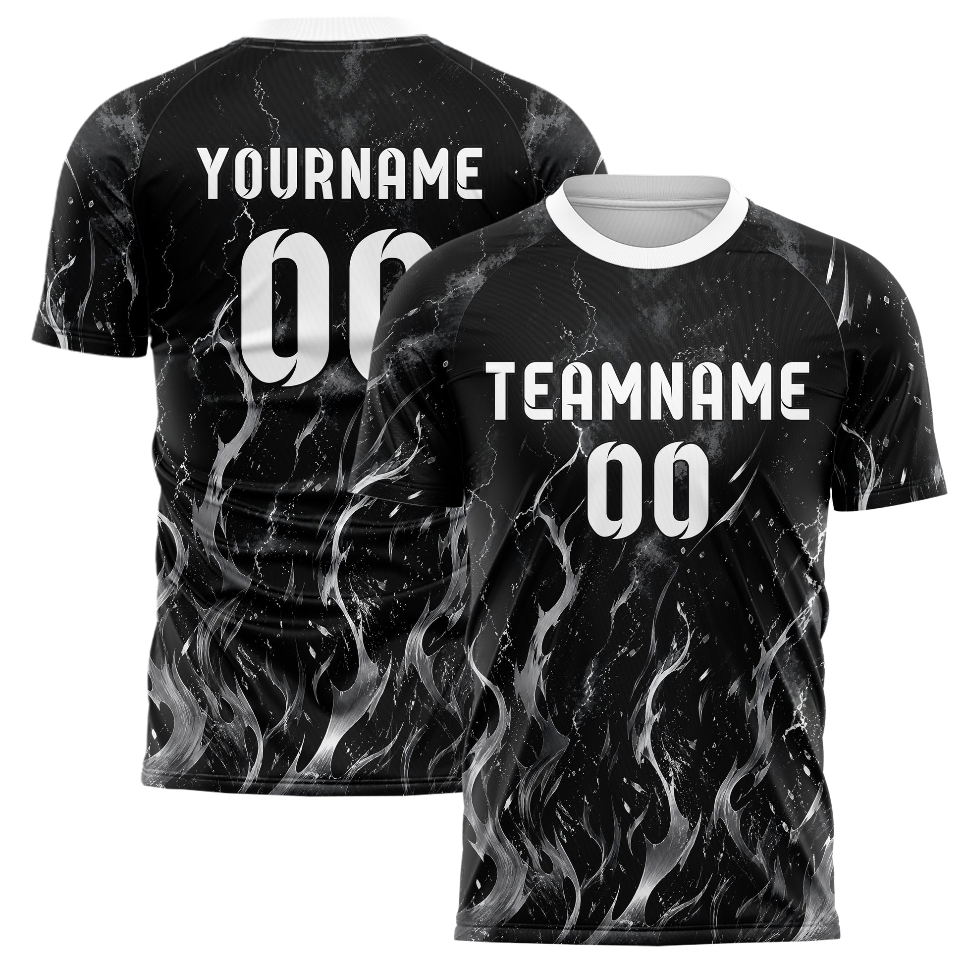 Schwarz klassisches Flammen Blitz aufsteigende Flammen Design 05-0003 individuelles Fußballtrikot main