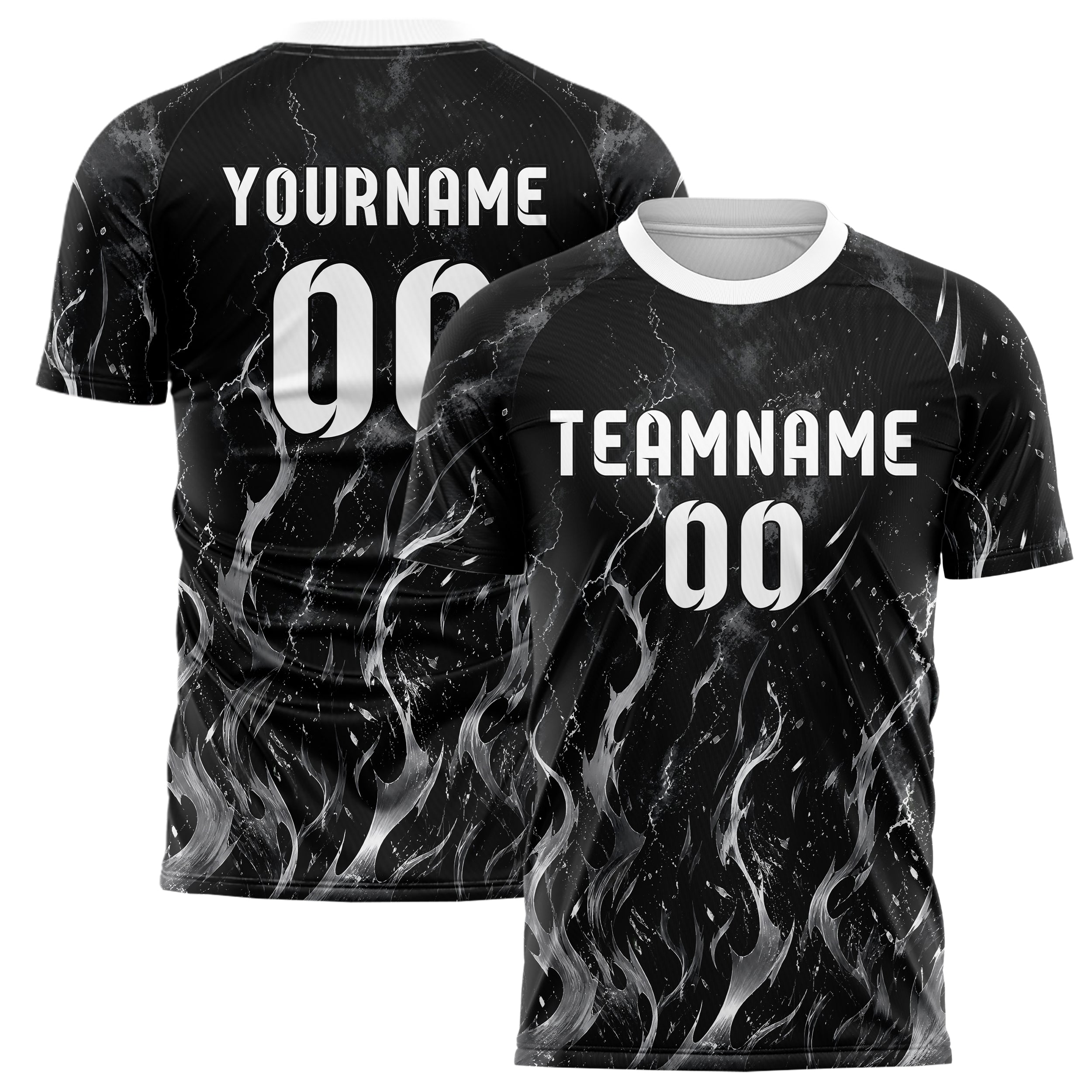 Schwarz klassisches Flammen Blitz aufsteigende Flammen Design 05-0003 individuelles Fußballtrikot main