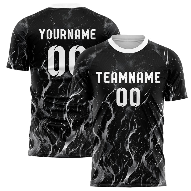 Schwarz klassisches Flammen Blitz aufsteigende Flammen Design 05-0003 individuelles Fußballtrikot main