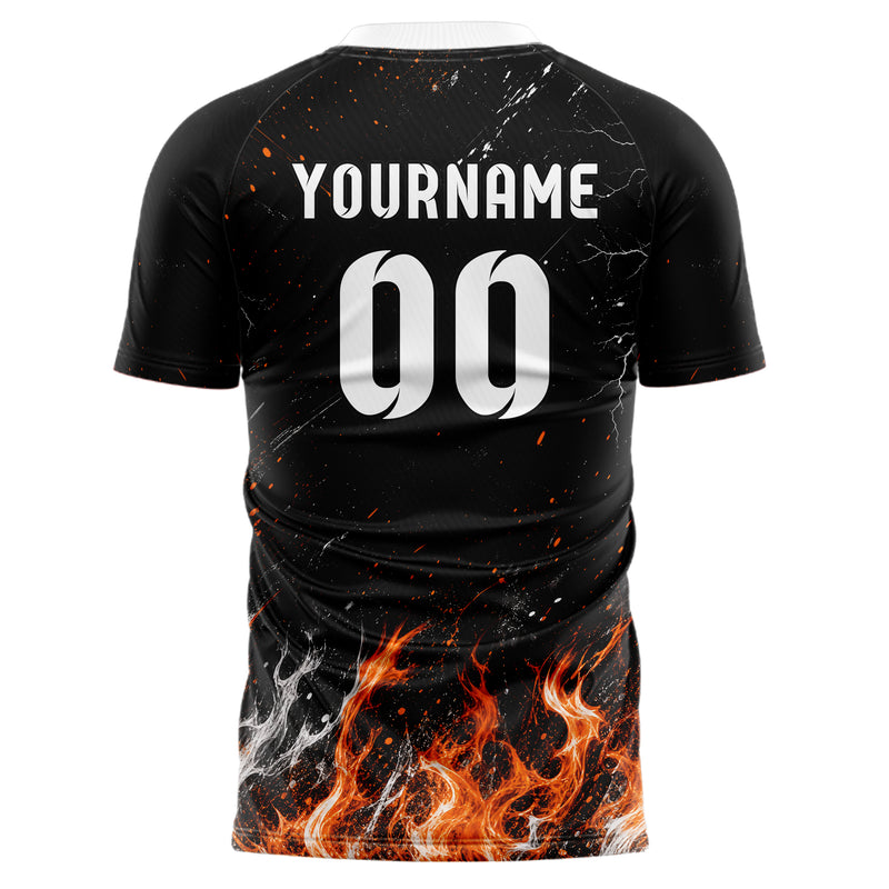 Schwarz dunkles Flammen Blitz Feuer unten Electric oben Design 05-0004 individuelles Fußballtrikot front