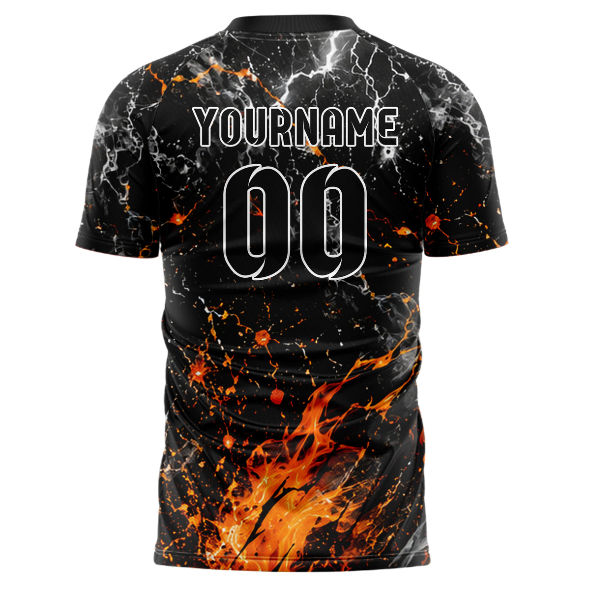 Schwarz dunkles Flammen Blitz Feuer unten Electric oben Design 05-0016 individuelles Fußballtrikot back