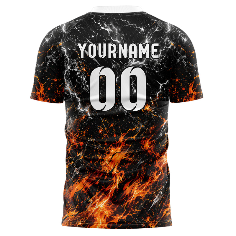 Schwarz dunkles Flammen Blitz Feuer unten Electric oben Design 05-0016 individuelles Fußballtrikot front