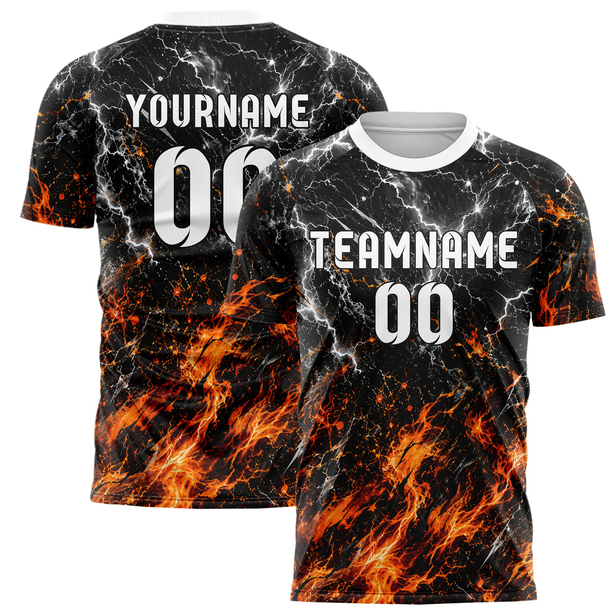 Schwarz dunkles Flammen Blitz Feuer unten Electric oben Design 05-0016 individuelles Fußballtrikot main